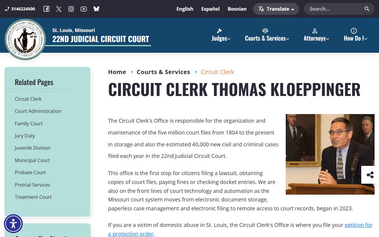 St. Louis City Circuit Clerk office page for court records and copies