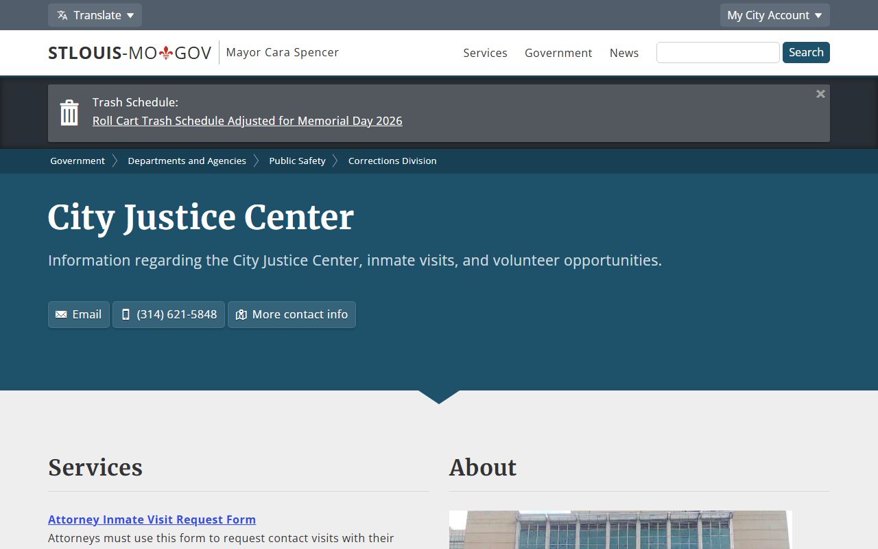 St. Louis City Justice Center inmate records and population overview