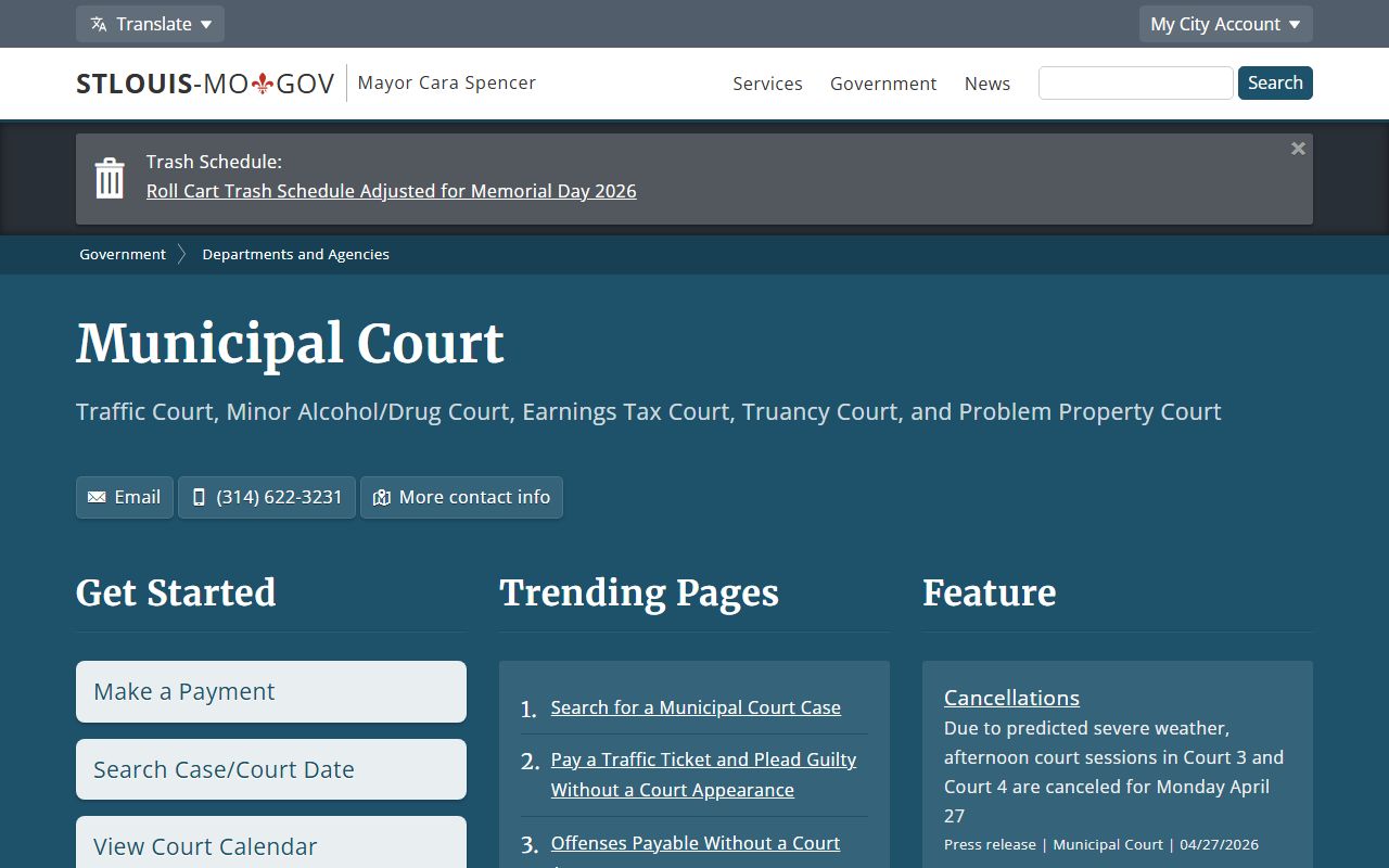 St. Louis City Municipal Court records landing page and jurisdiction