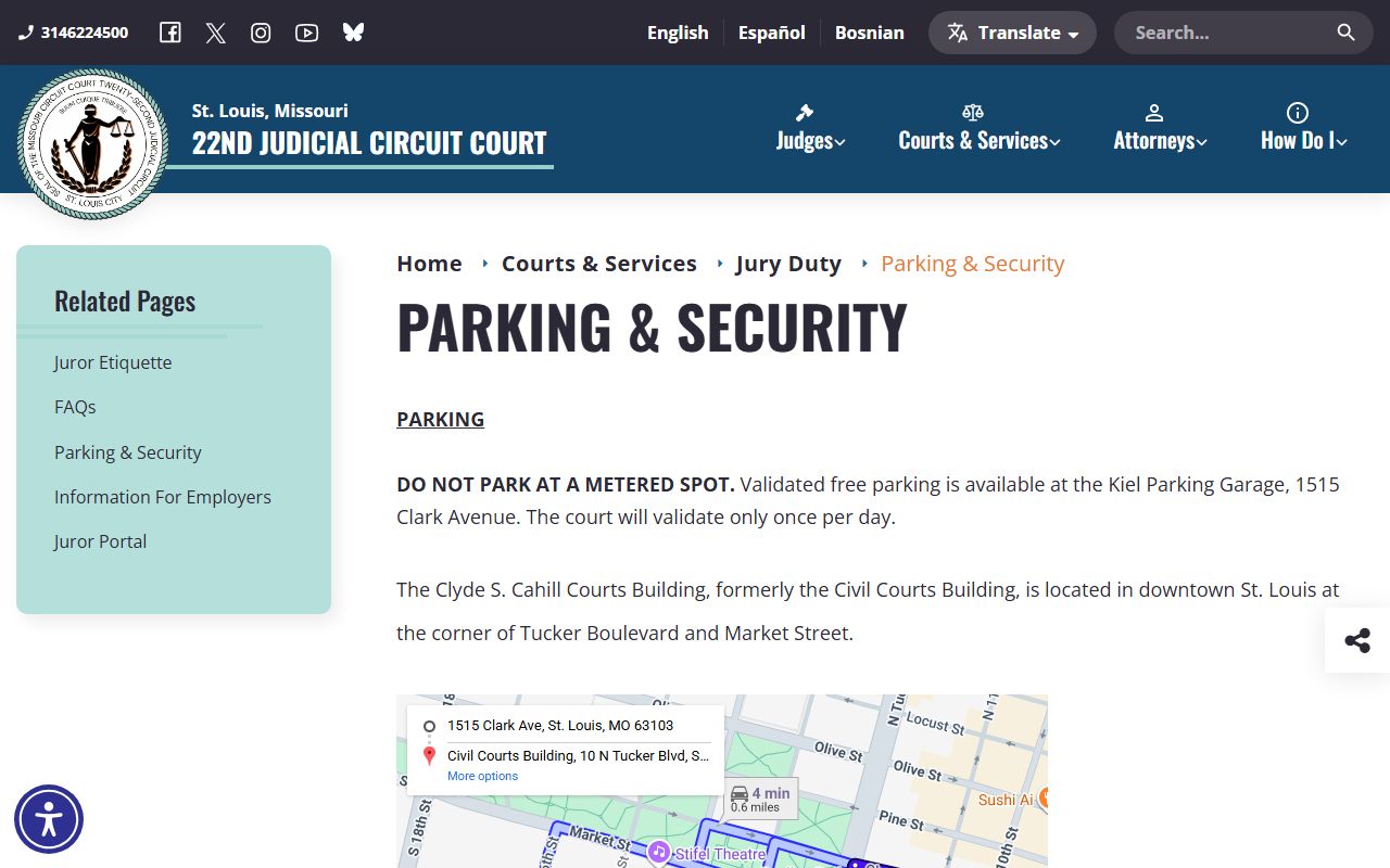 St. Louis City courthouse parking and security rules for court records visits