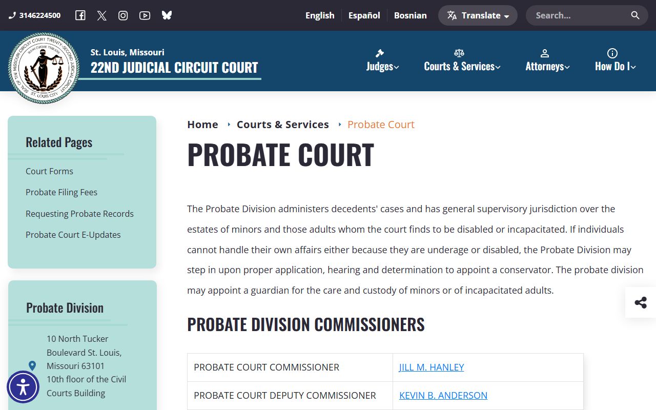 St. Louis City Probate Division court records overview and contact