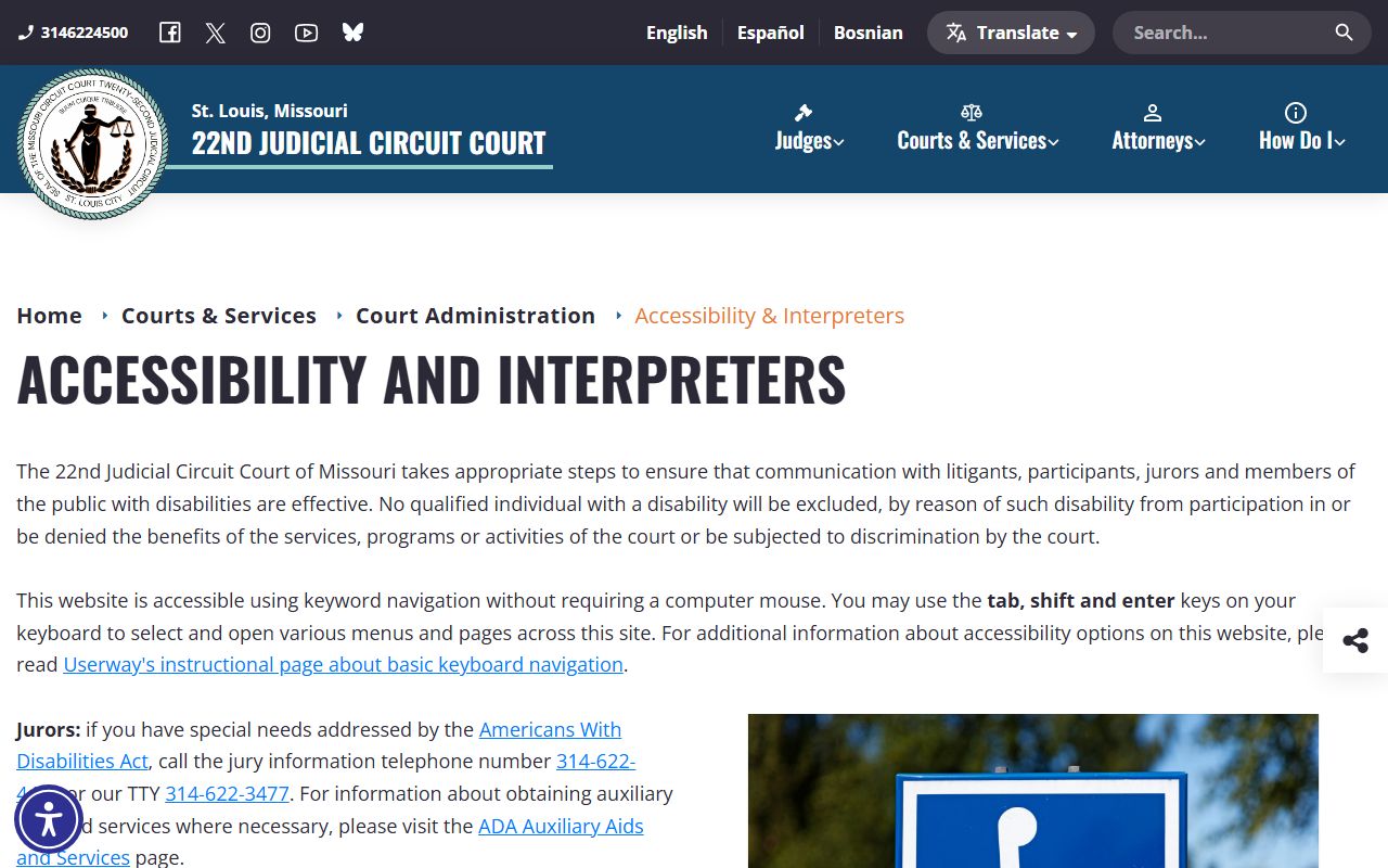 St. Louis City Circuit Court accessibility and interpreter services for court records