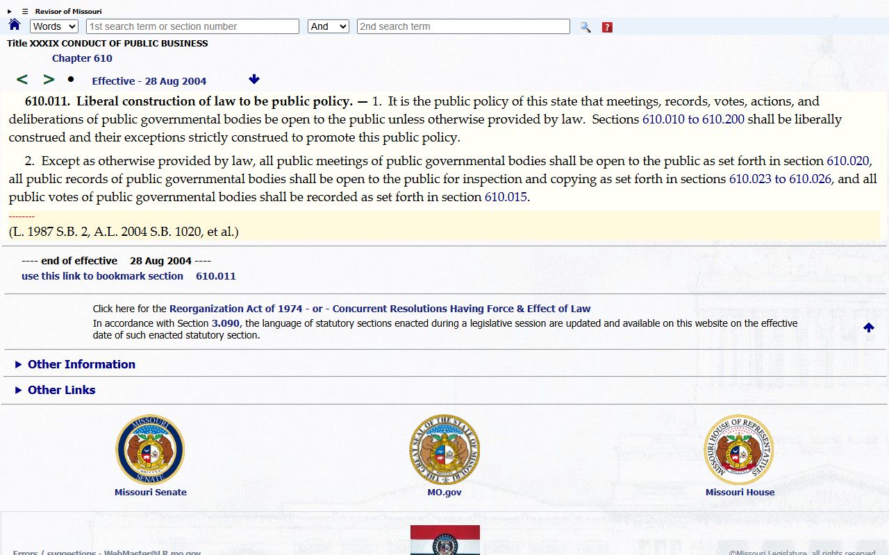 St. Louis City public records Missouri Sunshine Law open-records policy statute