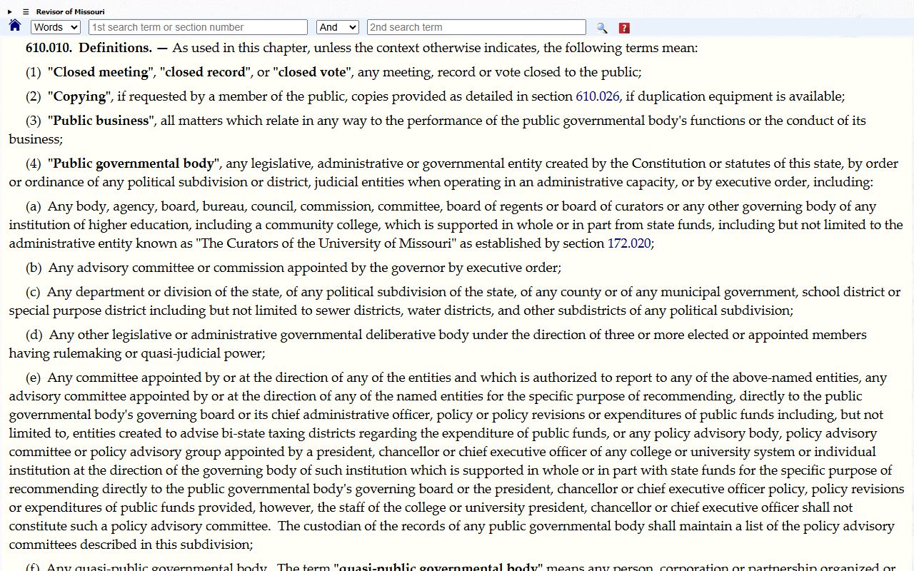 St. Louis City public records Missouri Sunshine Law Chapter 610 overview