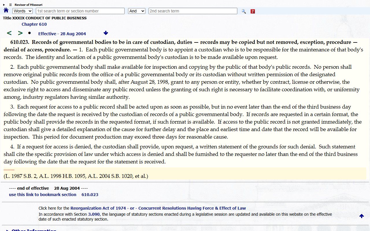 St. Louis City public records custodian and request procedure statute