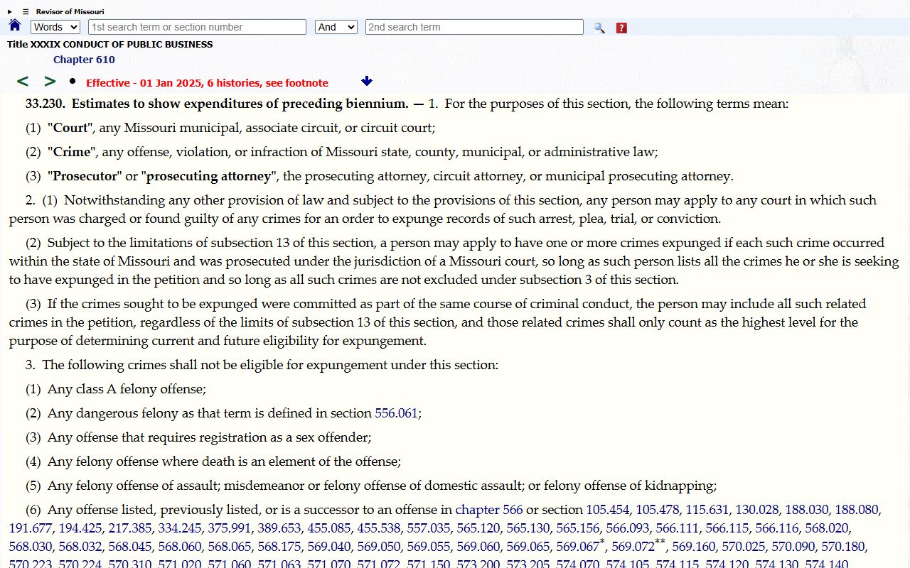 St. Louis City expungement of criminal records under RSMo 610.140