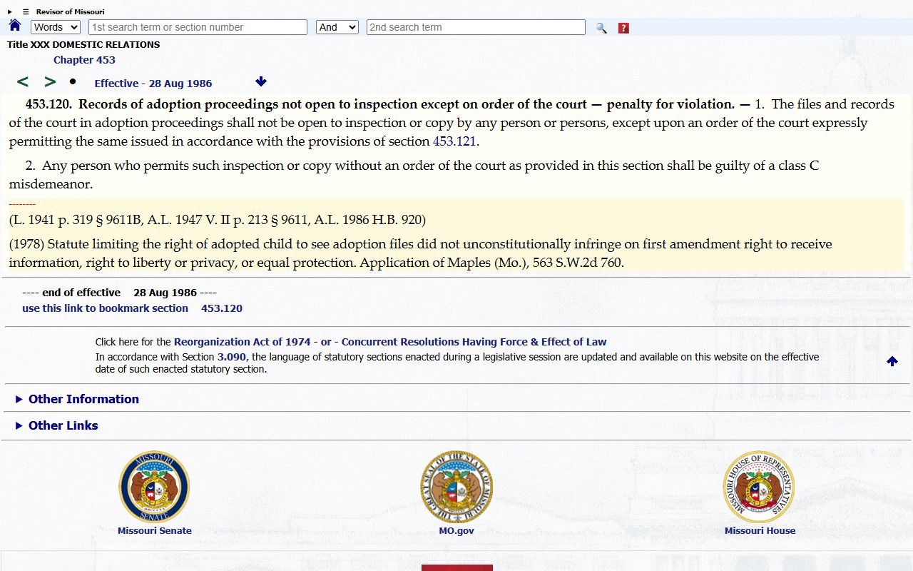 St. Louis City confidential adoption court records statute