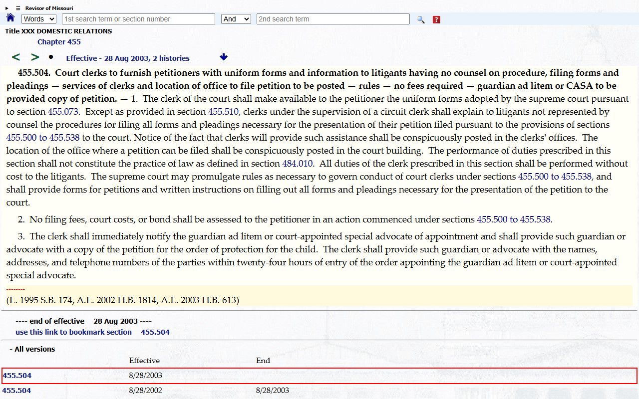 St. Louis City protection order court records confidentiality statute RSMo 455.504