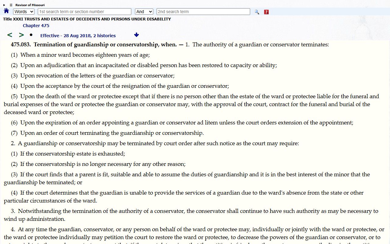 St. Louis City probate records statute on guardianship and conservatorship termination