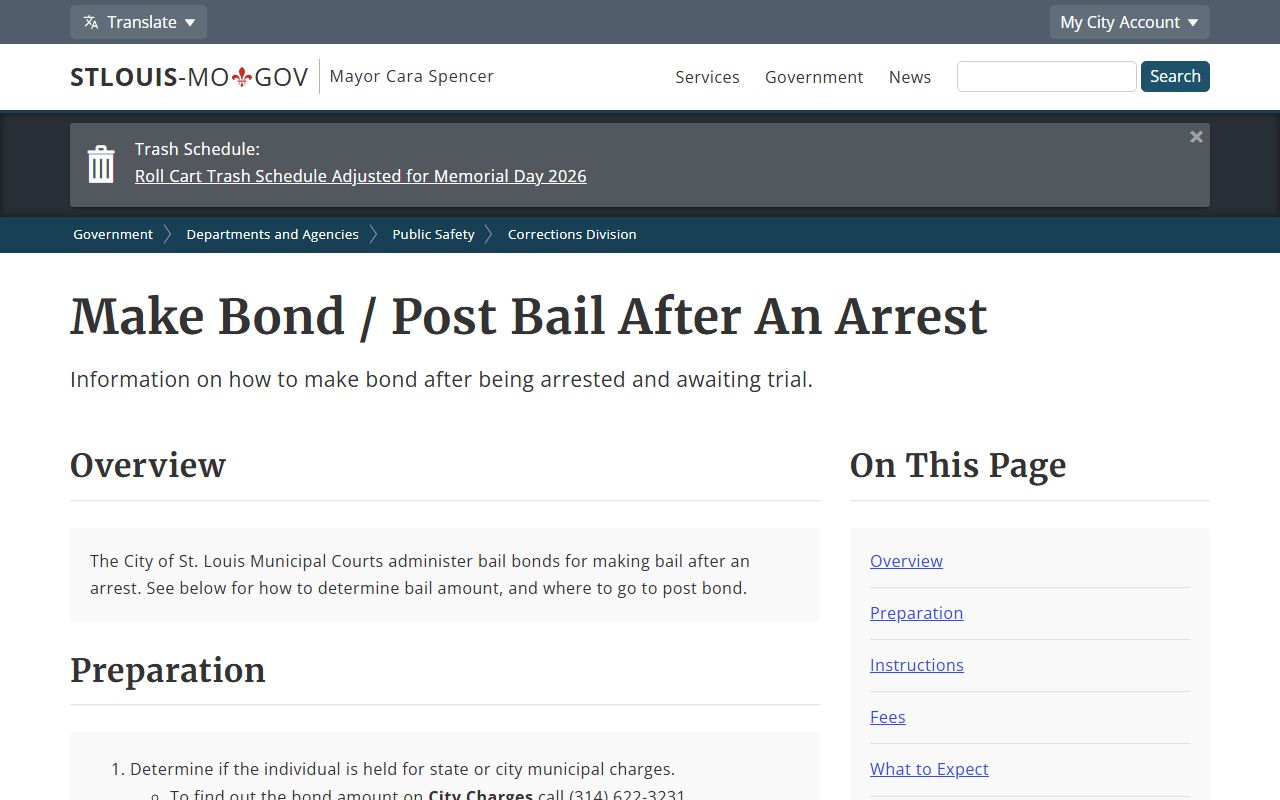 St. Louis City warrant records bond posting instructions for city and state charges