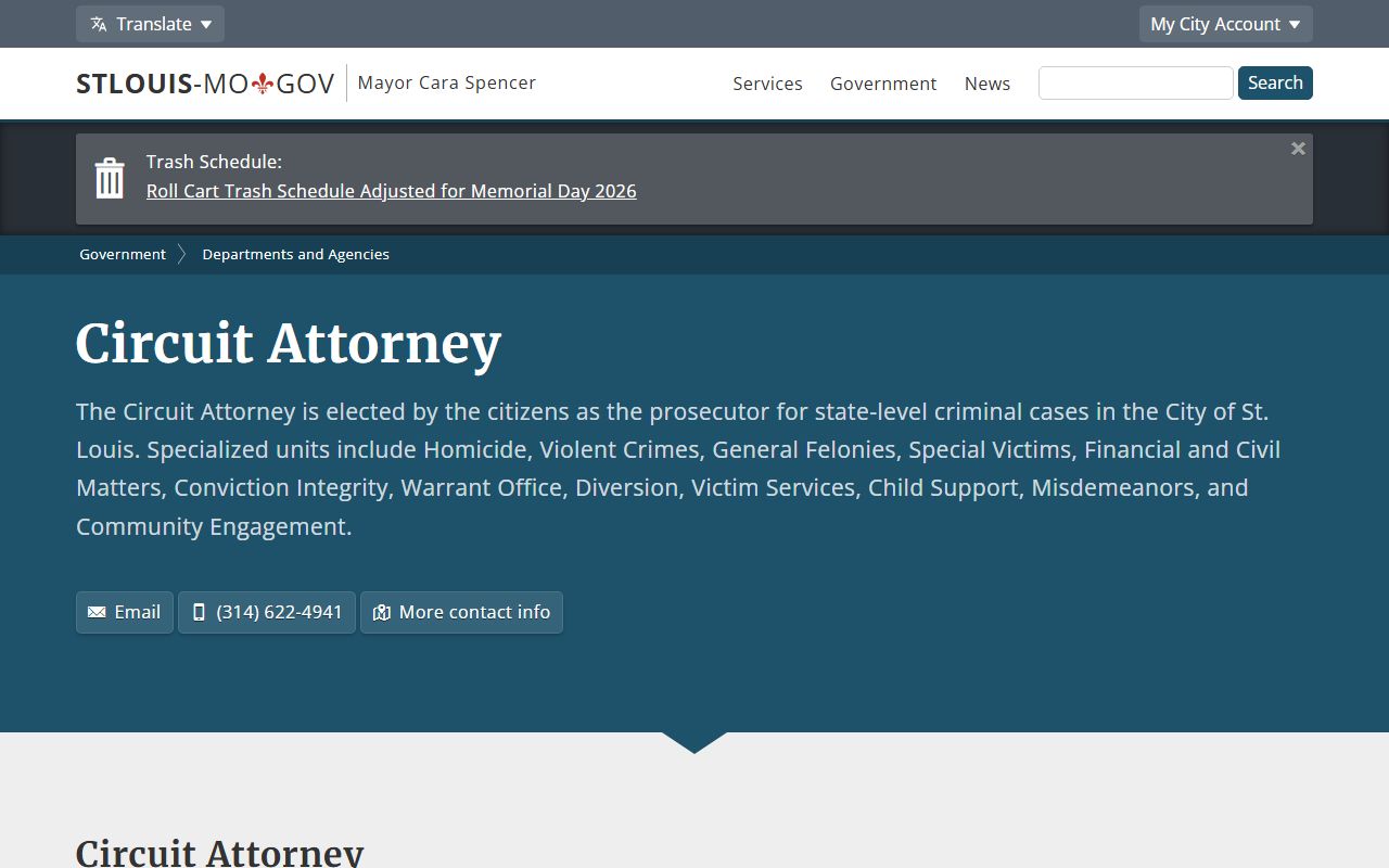 St. Louis City Circuit Attorney office handling criminal records and arrest cases