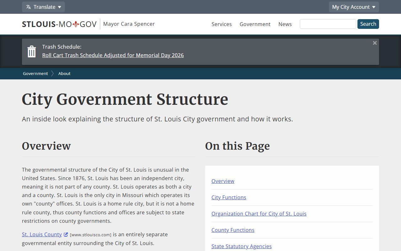 St. Louis City government structure and county-equivalent records functions