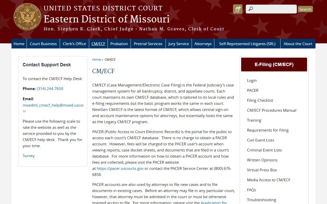 St. Louis City federal court dockets CM/ECF Eastern District of Missouri