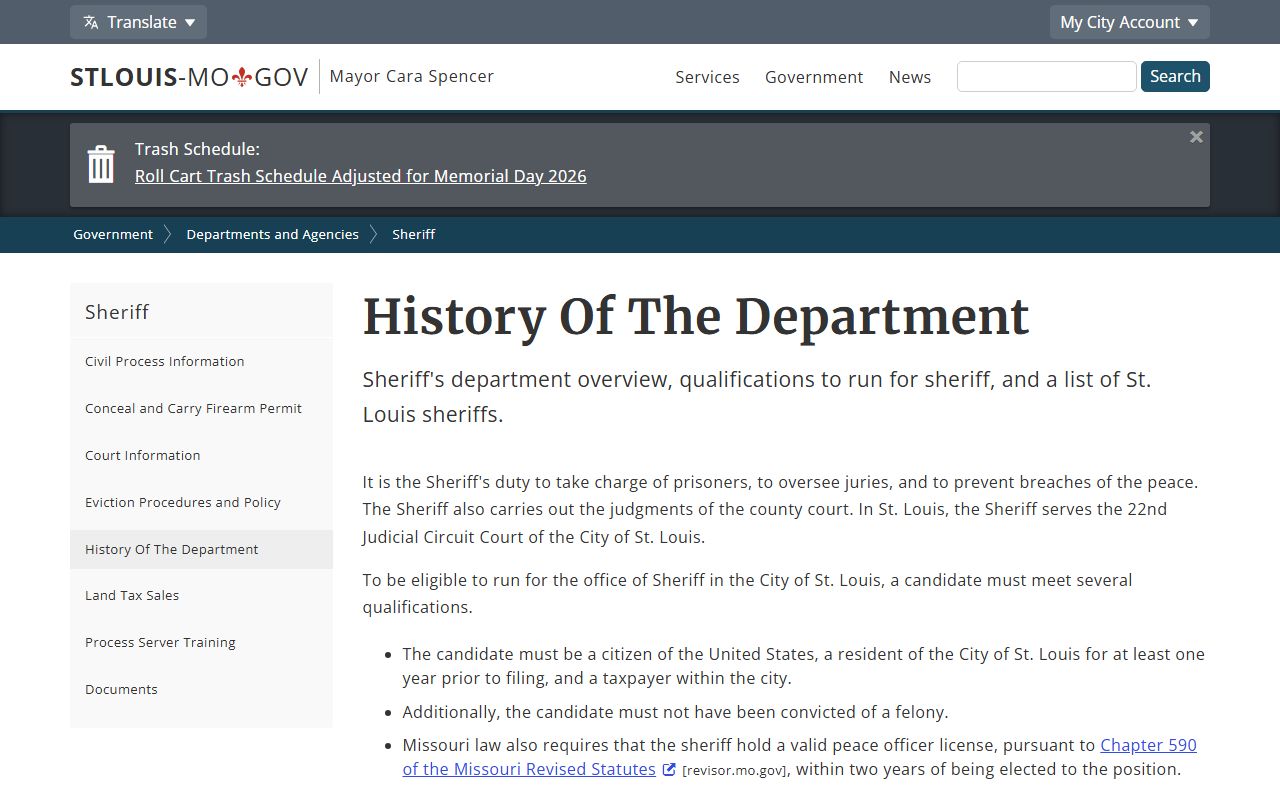 St. Louis City Sheriff department history and court records security role