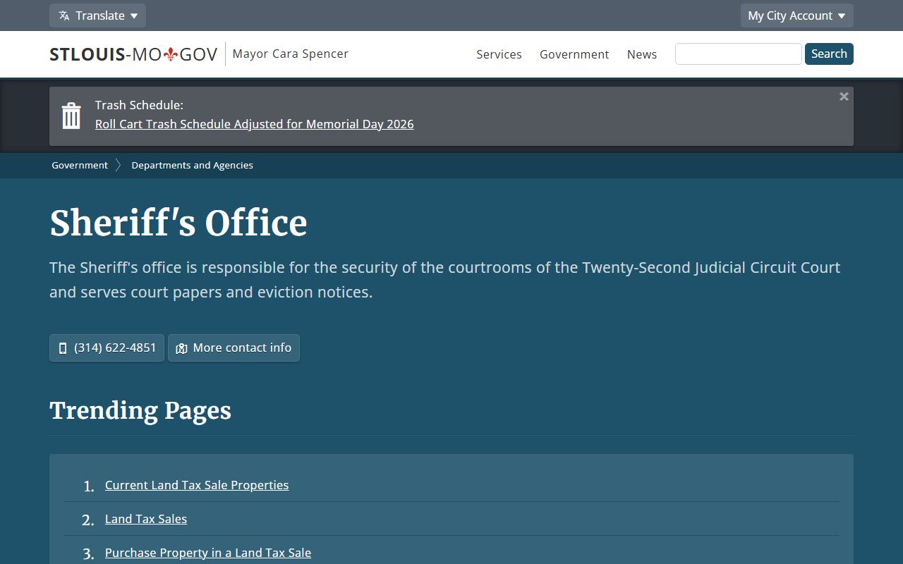St. Louis City Sheriff office duties and courthouse security for court records