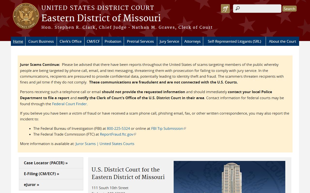 St. Louis City federal court records U.S. District Court Eastern District of Missouri