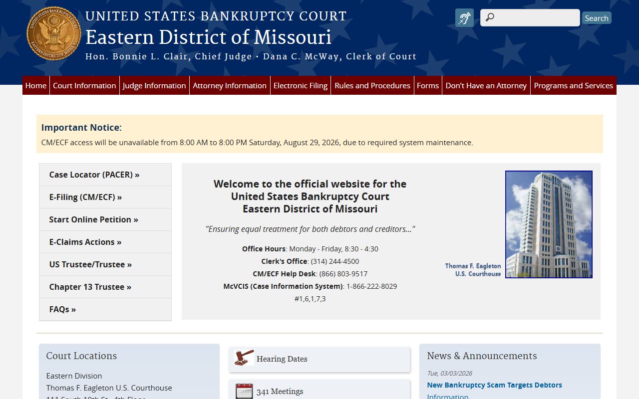 St. Louis City federal bankruptcy court records Eastern District of Missouri
