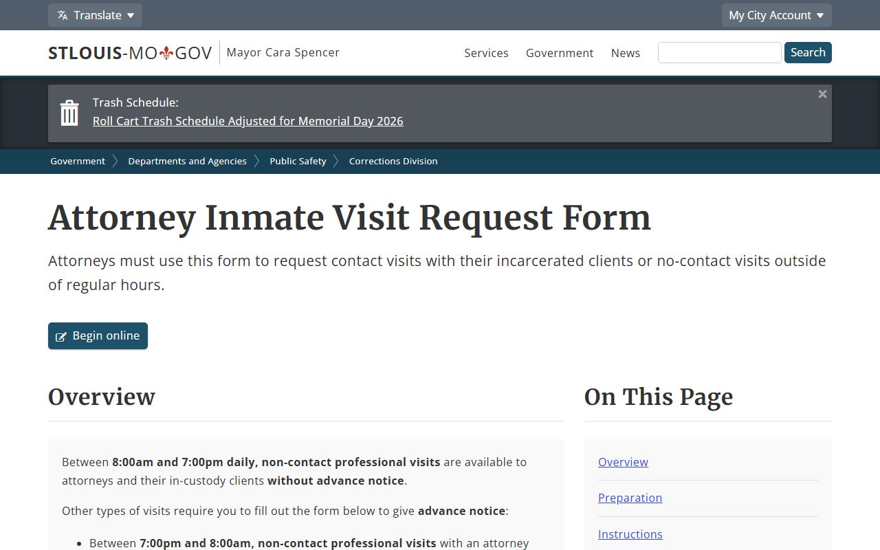 St. Louis City inmate records attorney visit request form
